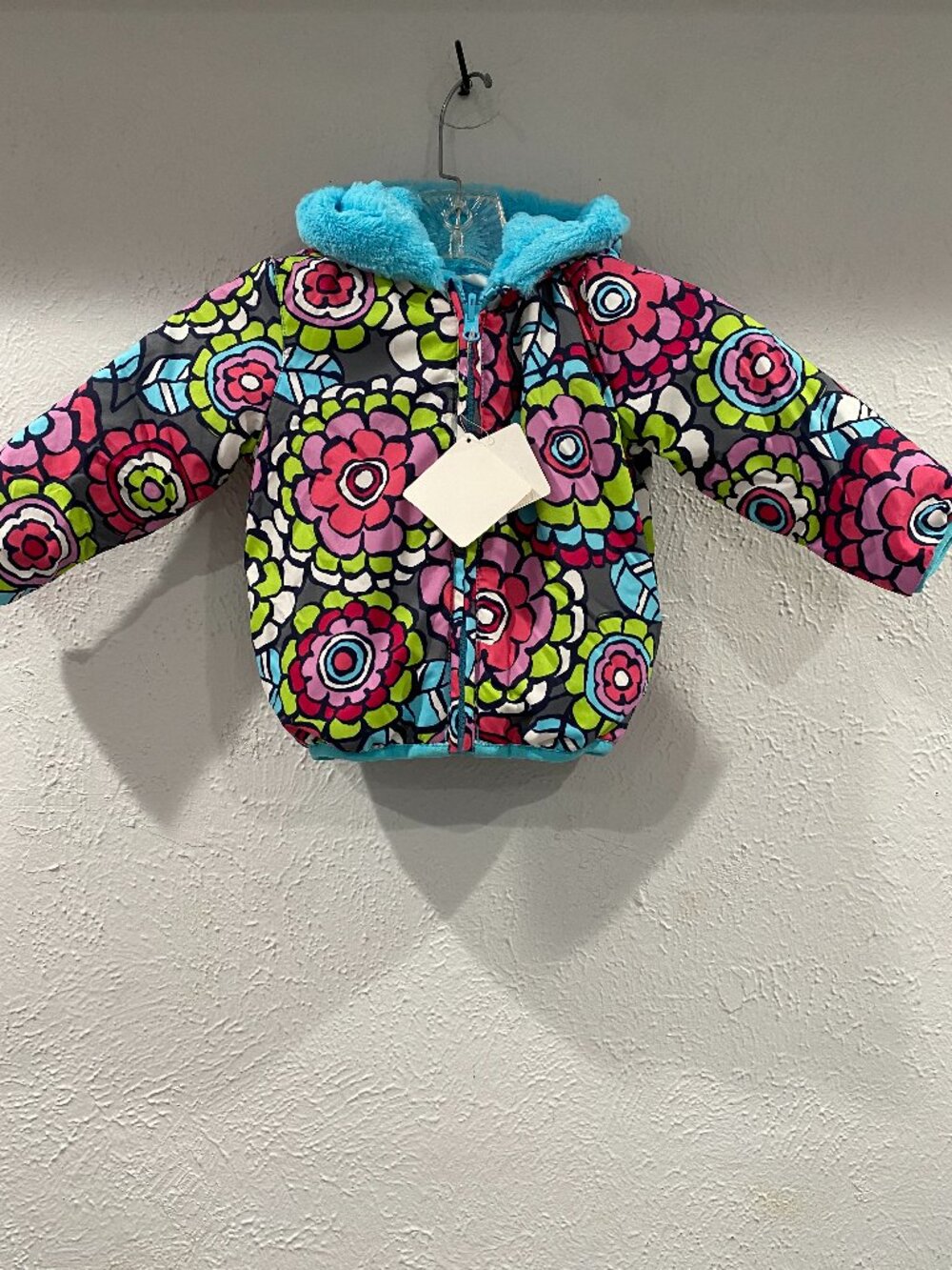Hanna Andersson, NWT, girl's size 2, reversible floral/faux fur hooded jacket.